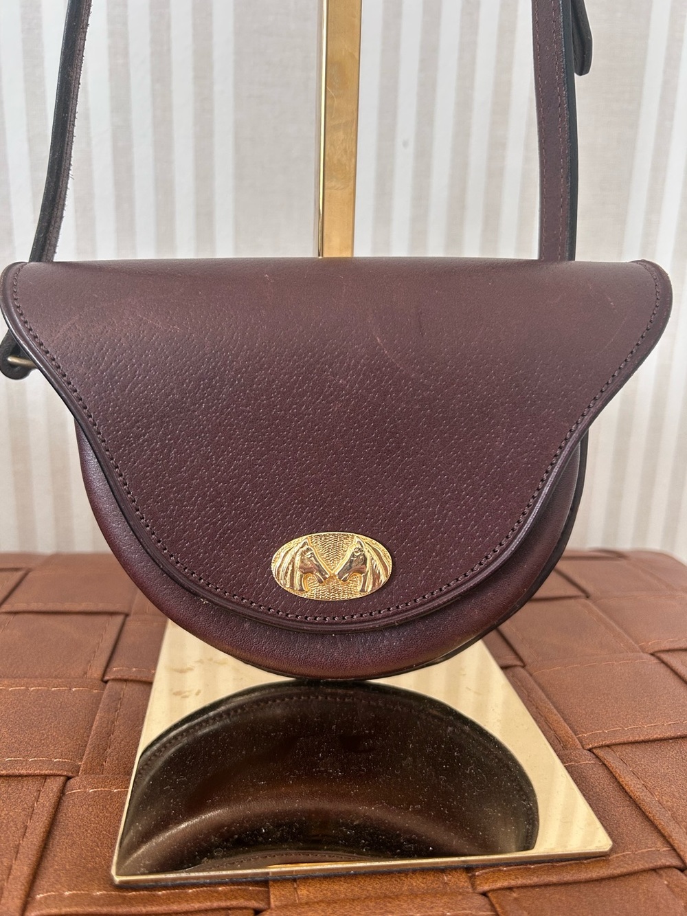 Vintage Kentucky Leather Works Saddle Bag Crossbody Leather Bag Gold Hardware